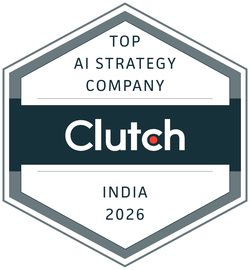 Clutch badge announcing Top AI Strategy Company, India, 2026.