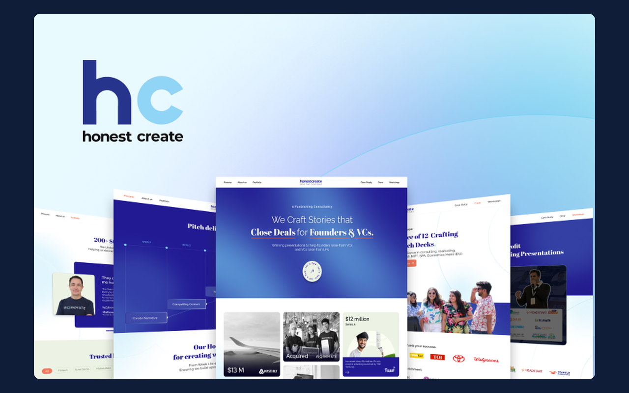 HonestCreate redesigned website across pages and devices