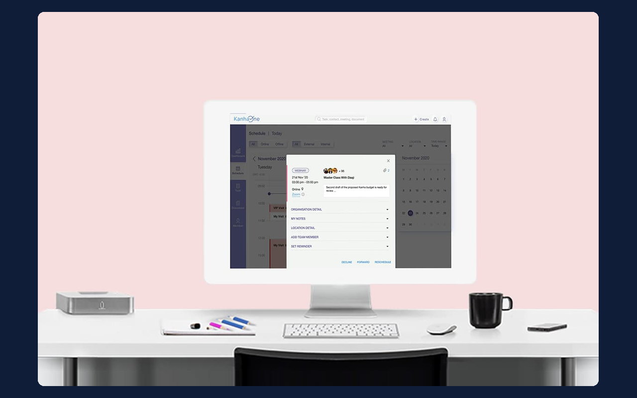 KanhaOne task management interface open on a desktop workstation
